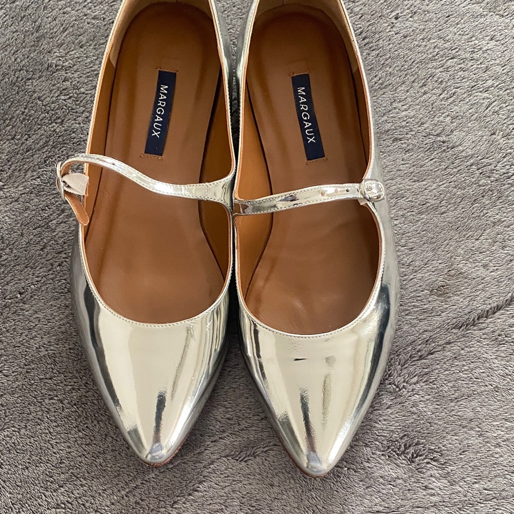 Margaux Metallic Silver Pointed Mary Jane Flats